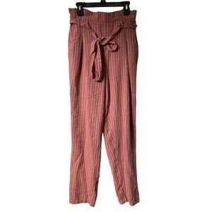 2/$15 American Eagle high rise pink stripe paper bag waist linen blend pants XS